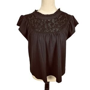 Madewell Lace Inset  Black Top Women's Size Medium NWOT